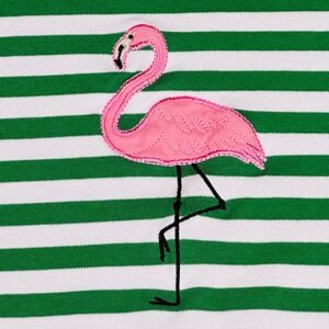 Appleseed's Womens XL Green White Striped Flamingo 3/4 Sleeve Knit Top RN 76915